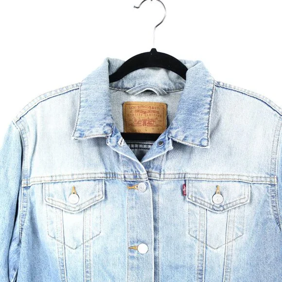 LEVI'S JEAN TRUCKER JACKET WOMEN'S SIZE LARGE LIGHT BLUE STONE WASHED DENIM 7773 - Picture 2 of 5